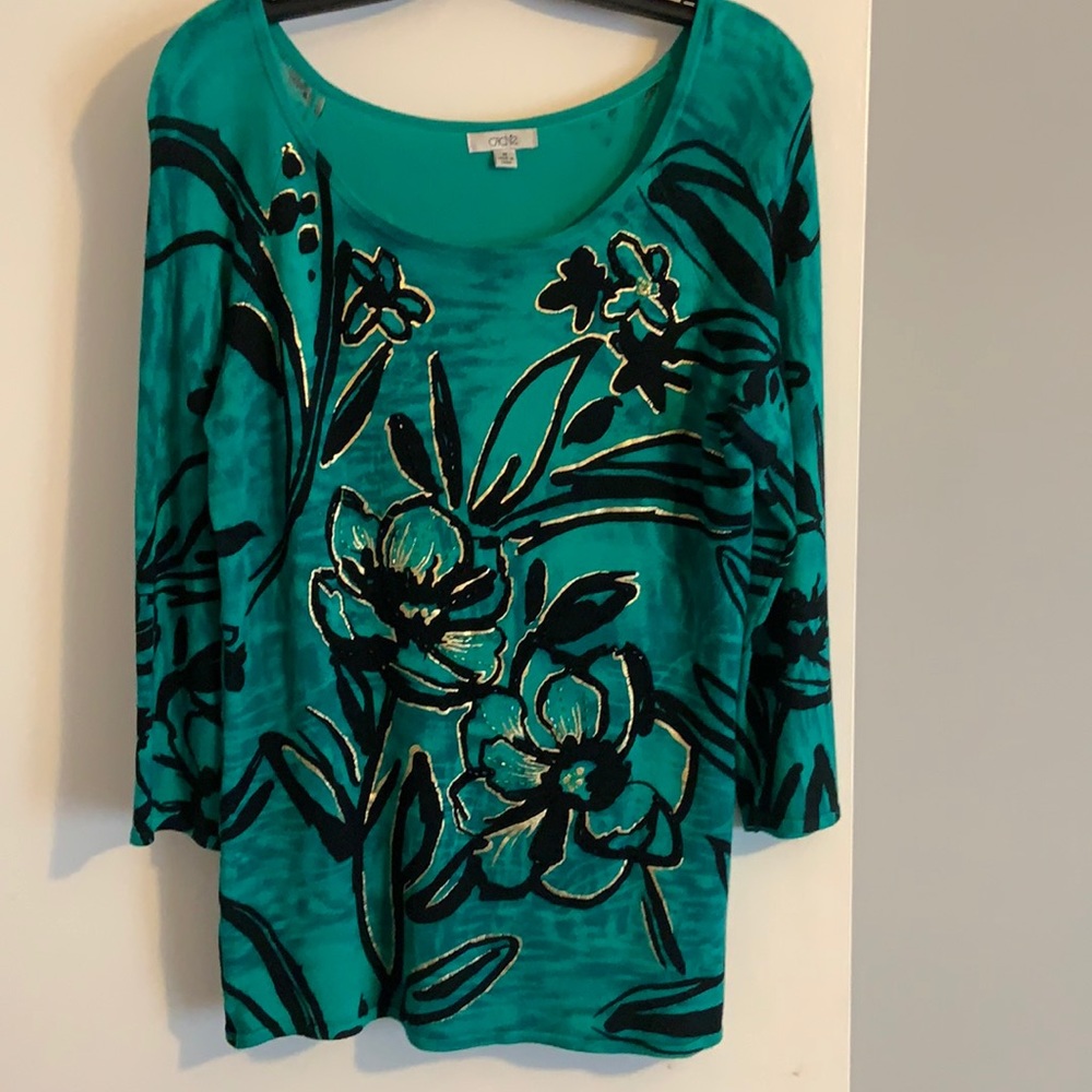 CACHE beautiful green/black knit top size M